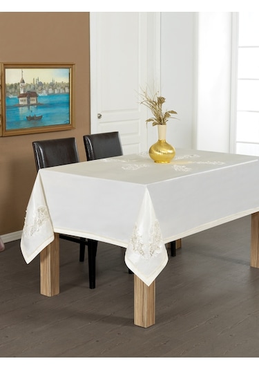 Finezza Anjelica Lüx Dantelli Monoray Kumaş Beyaz Masa Örtüsü 170