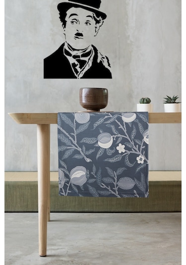 Masa Runner Yıkanabilir Sofra Masa Salon Mutfak Masası Sehpa Masa Runnerı 40X140 cm Botanic Gri