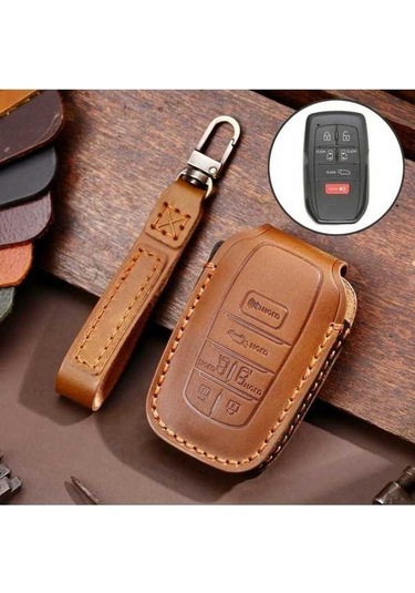 Tongxida Hallmo Toyota Sienna Uyumlu 6 Düğmeli Deri Anahtarlık Kahverengi