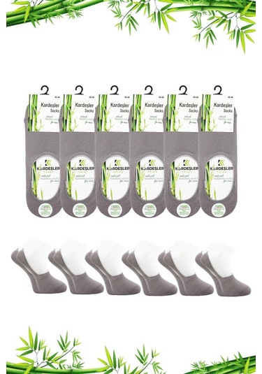 Bambu Erkek Babet Gri Çorap Dikişsiz Görünmez Kaydırmaz Topuk Silikonlu 6'lı Paket Gri