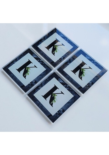 Decorita Cam Bardak Altlığı K Harfli Tasarım 4'lü Takım 10 x 10 CM Çok Renkli
