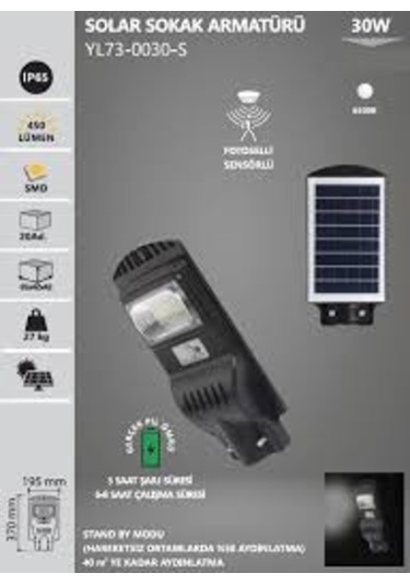 Trendooze Watt Solar Sokak Noas Armatürü 30 Fg