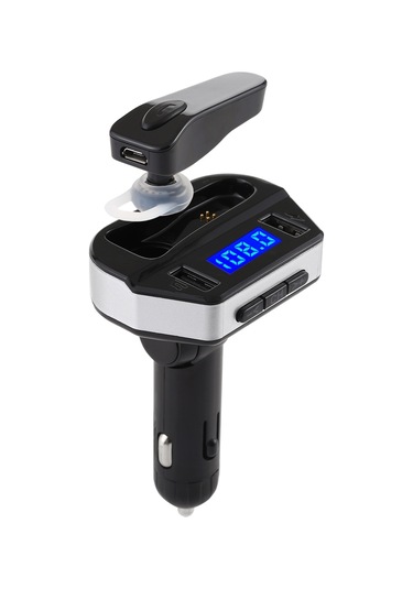 V6 2'si 1 Arada Çift Usb Bağlantı Noktaları Araç Şarj Cihazı Ve V4.2 Bluetooth Kulaklık Kulaklık, Ahizesiz Arama Desteği Siyah