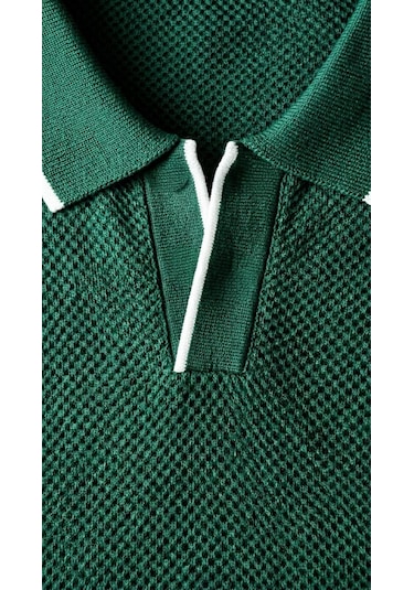 Plus Scorpion Erkek Pike Dokulu Triko Polo Yaka Tişört Slim Fit Şerit Detaylı Yazlık Model Yeşil