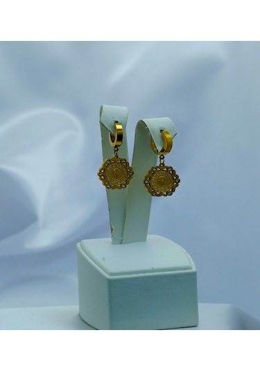 Yeni Sezon Paslanmaz Çelik Çeyrekli Taş'lı Altın Kaplama Küpe Gold