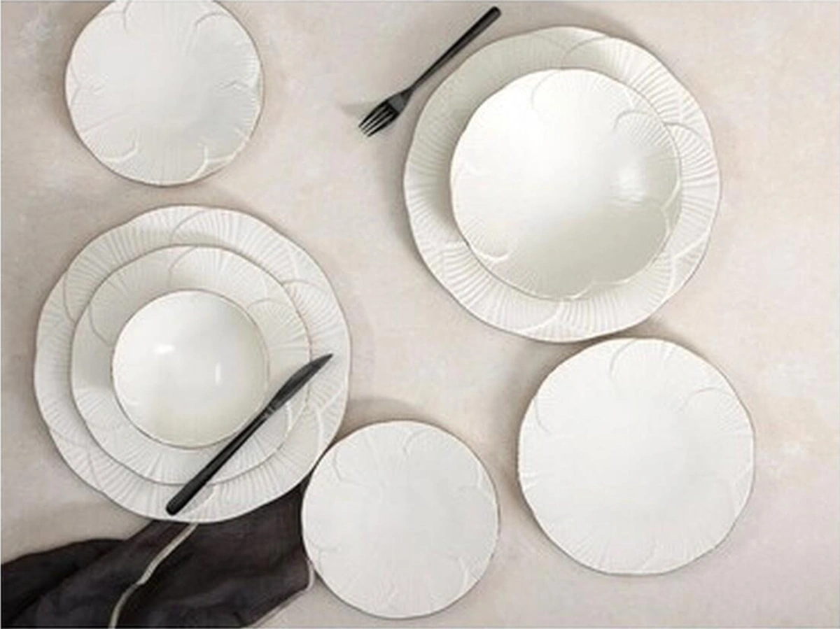 Porland Morocco 18 Parça 6 Kişilik Ikram Ve Kahvaltı Takımı Süt Beyazı