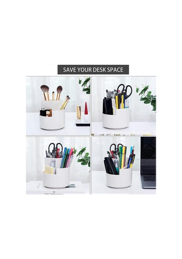 Ganzhoushop Döner Kalemlik Çok Amaçlı 3 Bölmeli Yuva Döner Kalemlik Kırtasiye Kalem Düzenleyici Ofis Ev Beyazbeyaz
