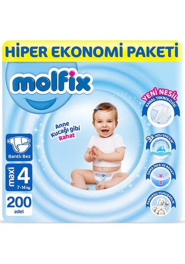 Molfix Maxi 4 Numara Bebek Bezi Ultra Fırsat Paketi 200'lü