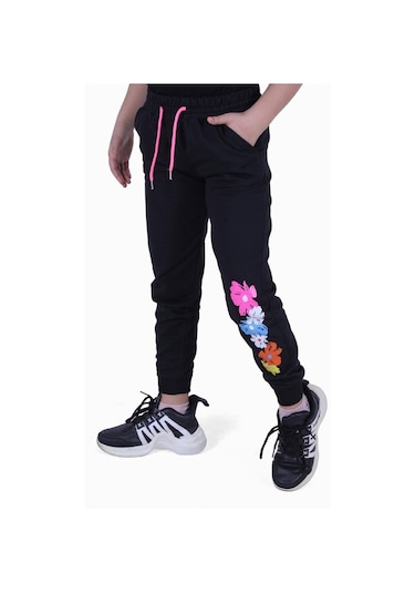 Fyk Kids 3lü Karışık Desenli Yüksek Bel Detaylı Kız Çocuk Eşofman Altı Siyah - Gri