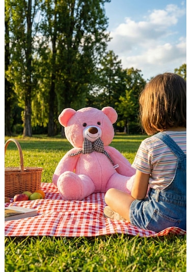 80 Cm Büyük Boy Yumuşak Papyonlu Oyuncak Ayıcık Pembe