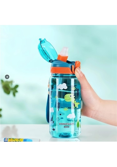 Maoyaya Çocuklar İçin Su Damlatmaz Bardak 600ml Dinozor Su Şişesi