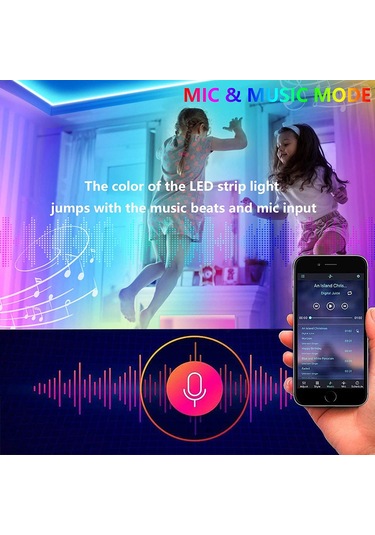Xiyyadms 15m Rgb Led Işık Şeridi, Müzik Senkronu Renk Değiştirme, Bluetooth Uygulama + Kumanda Kontrolü, Odalar Ve Parti Dekorasyonu Işığı Renk