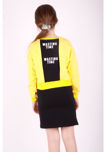 Toontoy Kız Çocuk Wasting Baskılı Etekli Takım Sarı