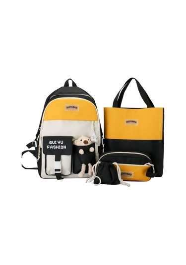 Enjoy Homee Ilkokul Okul Çantası Kız Sevimli Bebek Büyük Kapasiteli Sırt Çantası Dört Parçalı Set Q8v3gc Sarı - Siyah