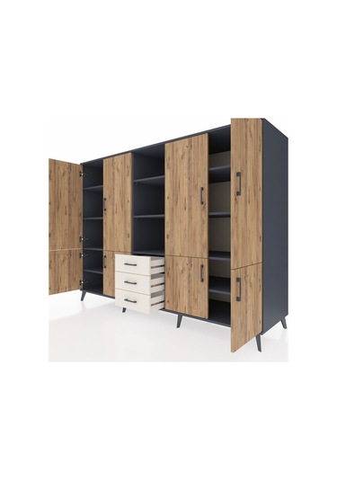 Kronos Dolap 11 Raflı 3 Çekmeceli 8 Kapaklı 220x59x163 Antrasit-ç Antrasit-çam/aytaşı