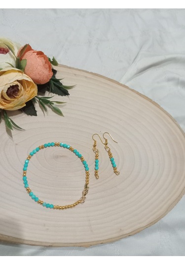 Mavi Sedef Kolye, Bileklik Ve Küpe Takı Seti Mavi