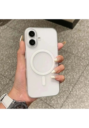 Apple iPhone Uyumlu 16 Tuna Buzlu Sert İnce Magsafe Telefon Kılıfı Şeffaf
