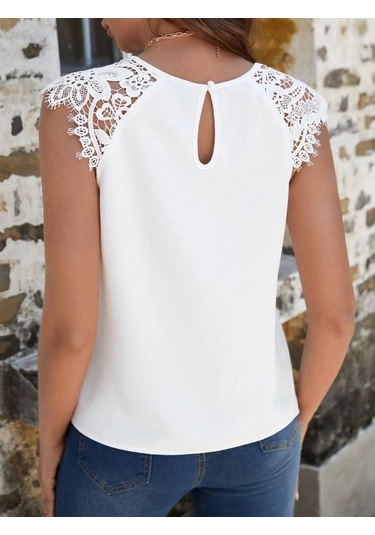 Soonaksesuar Kadın Kısa Kollu Bisiklet Yaka Ithal Krep Bluz Beyaz