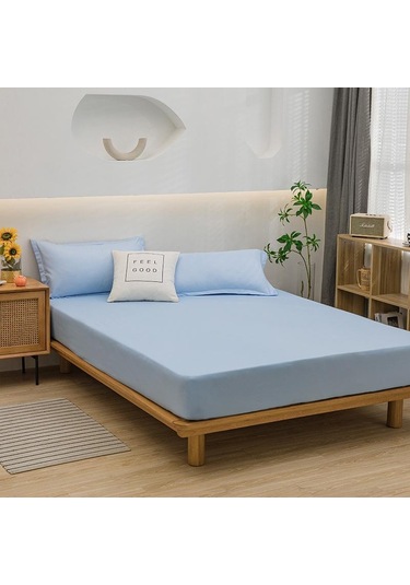 Gökyüzü Mavisi Yatak Örtüsü Gömme Çarşaf Düz Renk Kaymaz Ayarlanabilir Yatak Örtüsü Yastık Kılıfı Olmadan 120x200cm