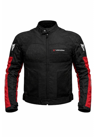 Venom Dynamic 4 Mevsim Ce Korumalı Siyah Kırmızı Motorcu Montu