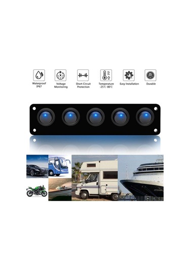 Suntek Rv Tekne Için 12-24v 5 Çete Yuvarlak Dash Rocker Geçiş