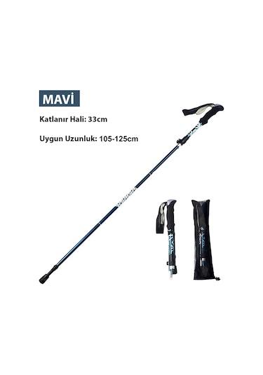 Hymark Trekking Hafif Katlanabilir 105-125cm Dağcı Doğa Kamp Yürüyüş Batonu Açık Mavi