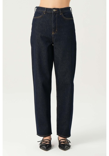 Ariana Koyu Mavi Yüksek Bel Patı Fermuarlı Mom Jean Pantolon C 4525-181 Koyu Mavi