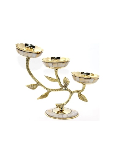 Pirinç Sedefli 3'lü Şamdan 5935 01