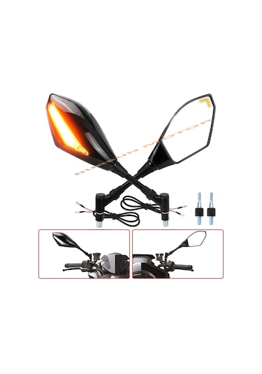 Motosiklet Sinyali Ayna Takımı Siyah 10 MM Oem