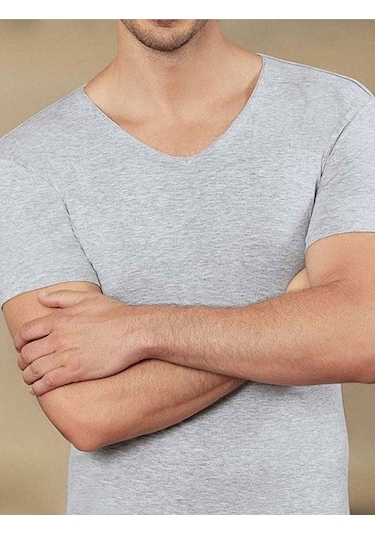 Hmd Erkek Derin V Yaka Kısa Kollu Lycralı Tshirt 712-713
