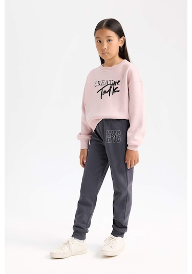 DeFacto Kız Çocuk Relax Fit Bisiklet Yaka Baskılı Sweatshirt D5454A824WNPR345