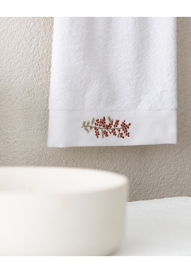 Slyvia Nakışlı %100 Pamuk Yüz Havlusu - Beyaz - 50x76 Cm 8684427212288 Beyaz