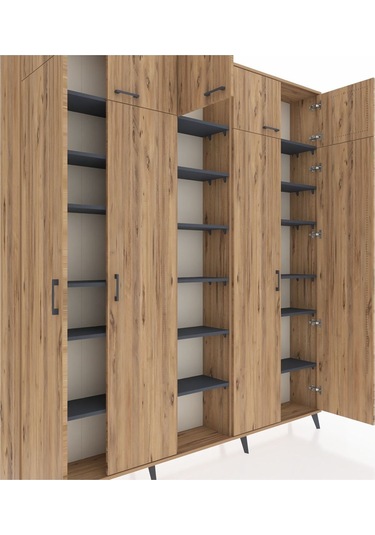 Arges Dolap 18 Raflı 9 Kapaklı 220x30x243 Çam-çam/antrasit Atlas Çam/antrasıt