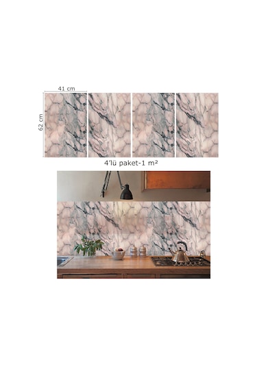 Tink Kendinden Yapışkanlı Pembe Mermer Desenli Pvc Panel 41x62 Cm