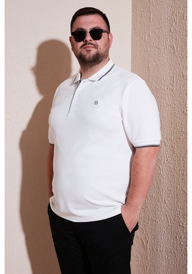 Buratti Büyük Beden Pamuklu Regular Fit Erkek Polo Yaka T Shirt 5902118B Beyaz