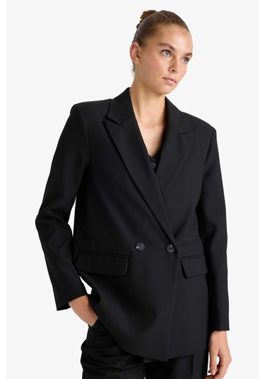 Defacto Oversize Geniş Kalıp Ceket Yaka Blazer Ceket E7732ax25aubk81 Siyah