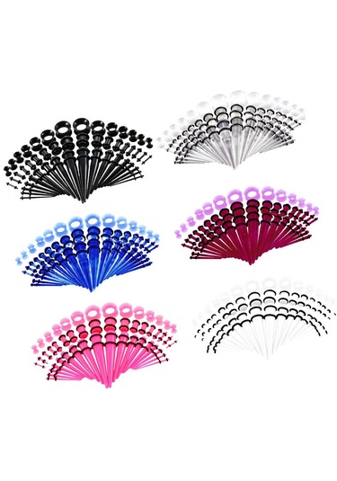 Homyl 50 Adet 14g-00g O-ring Akrilik Konik Fişler Ve Silikon Siyah