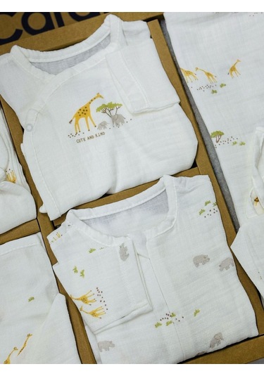 Müslin Safari 10'lu Set Yazlık Hastane Çıkışı Zıbın Seti Ekru