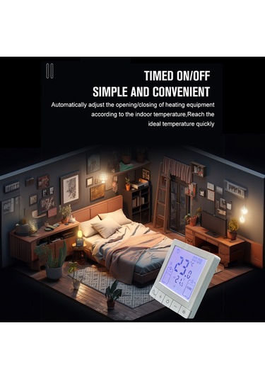 Ranyeek Beyaz Su Isıtma Akıllı Termostat, 3a Ip20, 24 Saatli Zamanlayıcı, Lcd Renkli Ekran, 5-60 C, Ateş Engelleme Pc+abs Malzeme