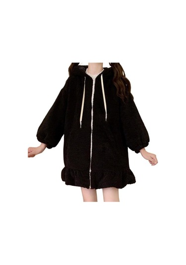 Sonbahar Kış Kadın Hoodie Tavşan Kulaklar Kapşonlu Fermuar Peluş Ceket Lolita Elastik Manşet Kazak Ceket Alışveriş İçin Siyah Sonbahar Kış Kadın Hoodie Tavşan Kulaklar Kapşonlu Fermuar Peluş Ceket Lolita Elastik Manşet Kazak Ceket Alışveriş İçin Siyah