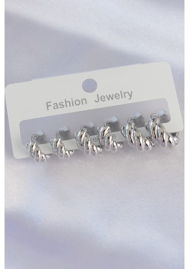 Ezoconcept Pirinç Gümüş Renk Minimal Tırtıklı Küpe Seti