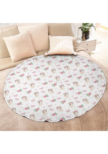 Geyik Desenli 47 İnç Yuvarlak Polar Battaniye, Yumuşak, Hafif, Yetişkin & Çocuk-a11 Deer Floral Rose