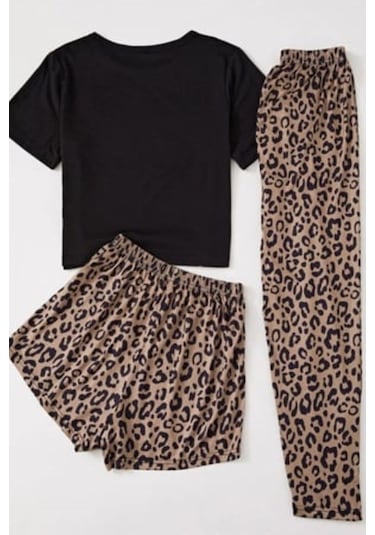 Bella Notte 3 Parça Leopar Desenli Pamuklu Pijama Takımı