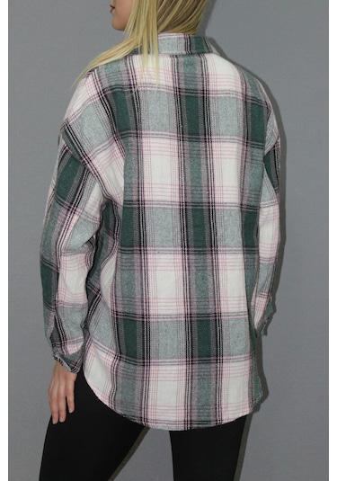 Saklımoda Oversize Ekose Gömlek Yeşil - 4686.140 Çok Renkli