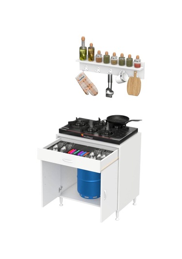 Modilayn Doqu Xxxl Set Ocak Altı Dolap 80x88x48 Cm, Çekmeceli, Kapaklı, Tüp Bölmeli Ve Baharat Raflı Beyaz