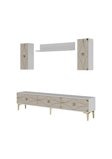 Tvr1897btg Alfa Tv Ünitesi Takımı Beyaz-traverten-gold 180cm