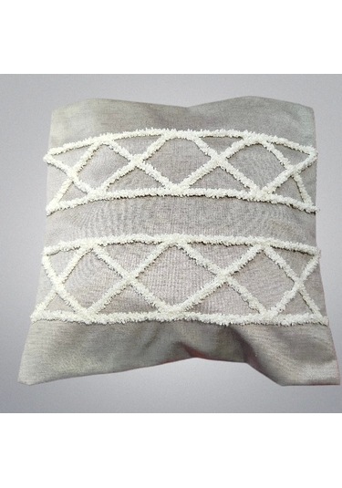 El İşlemesi Punch Nakışlı Kırlent Kılıfı Gri