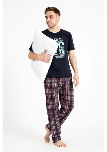 Tampap 2170-k Kısa Kollu Baskılı Erkek Pijama Takımı Lacivert