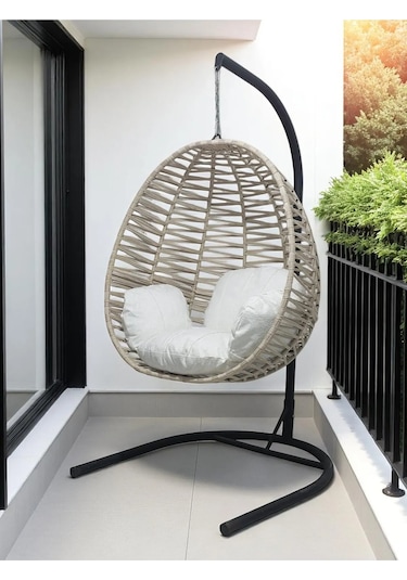 Armut Salıncak Tek Kişilik Makrome Ip Örgü Bahçe Balkon Ev Salıncağı Bej