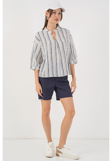 Bigdart Kadın Çizgili Oversize Bluz 967 - F.Lacivert